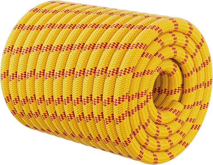 Double Braided Arborist Rigging Rope - 1/2 in X 150 ft 48 Strands Rappelling Outdoor Pulling Heavy Duty Polyester Bull Rope for Swing Tree Work Camping Rescue Hiking - Yellow