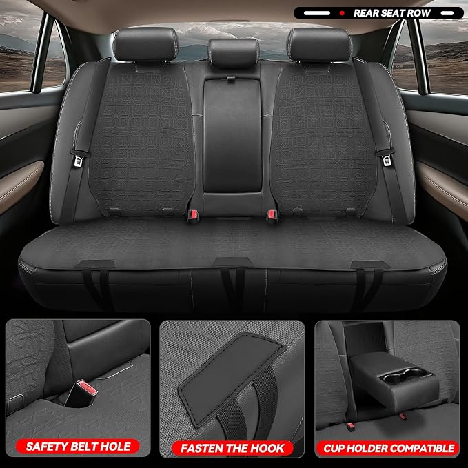 Auto Dynasty Car Seat Covers Full Set, Anti-Slip Automotive Interior Covers, Breathable and Comfort Car Seat Protectors, Airbag Compatible, Universal Fit Most Vehicles, Dark Gray (Protex Series)