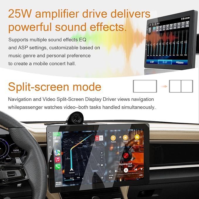 Haudio 10.1 Inch Single Din 360° Rotatable Car Stereo,Support Wireless CarPlay and Android Auto,with 1080P Rear Camera,Mirror Link|Bluetooth|Music Play|AUX|FM/AM|SWC|RDS,Single DIN Car Stereo Radio