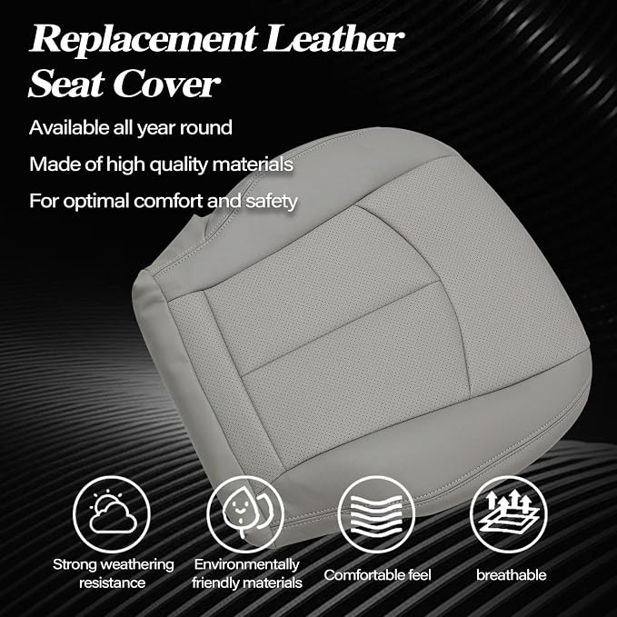 SecosAutoparts Gray Front Driver & Passenger Side Bottom Perforated Leather Replacement Seat Covers Compatible with Mercedes Benz E63 E280 E300 E320 E350 E500 E550 2003 2004 2005 2006 2007 2008 2009