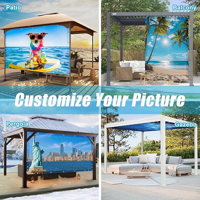 Amagenix Custom Design Patio & Gazebo Backdrop Screen, PVC Sun Shade with UV Resistant, Full-Color Printed Shade Cloth Cover for Backyard, Balcony, Outdoor, Garden