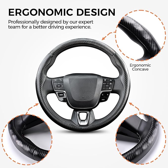 West Llama 3 Piece Leather Steering Wheel Cover, 14.5-15 Inch 3 Pc Auto Car Steering Wheel Cover Universal Fit for 99% Cars, SUVs, Trucks (Black)