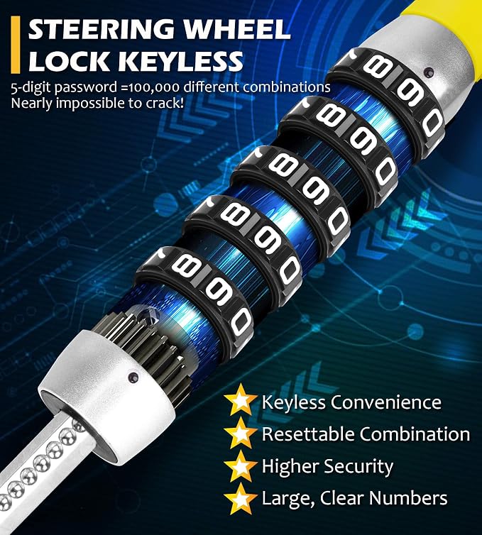 Tevlaphee Steering Wheel Combination Lock and Tevlaphee Wheel Lock