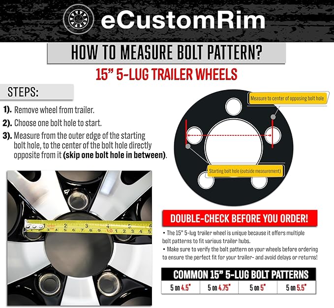 eCustomrim 2-Pack Trailer Tire Rim Assembly 4.80-12 480-12 12 Inch 5 Lug Load Range C Black Wheel - 2 Year Warranty w/Roadside