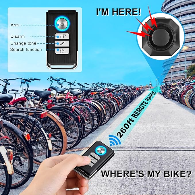 WSDCAM USB Rechargeable Bike Alarm with Remote, 110dB Loud Wireless Anti Theft Vibration Motion Sensor Vehicle Security Alarm System Waterproof Bicycle Trailer Motorcycle Alarm - 2 Pack