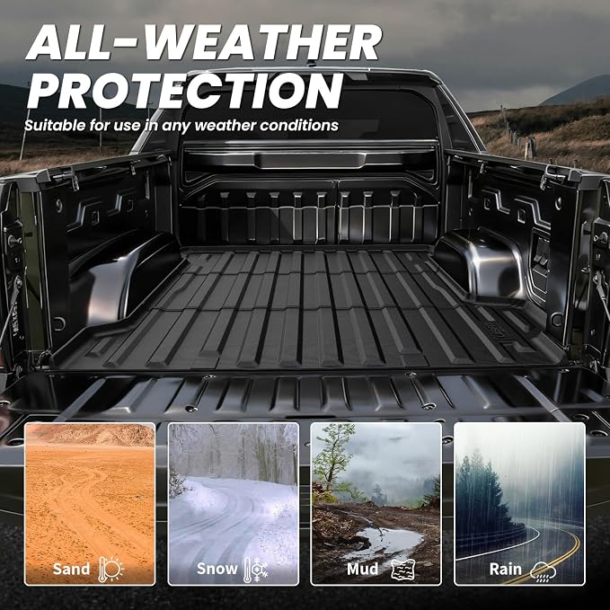 LASFIT Truck Bed Mat for Chevrolet Chevy Silverado EV 2024-2026 5.9FT Only (Fit Without Multi-Flex Midgate, Not Fit with Multi-Flex Midgate) Bed Liner Custom Fit, All Weather TPE Cargo Trunk Liner