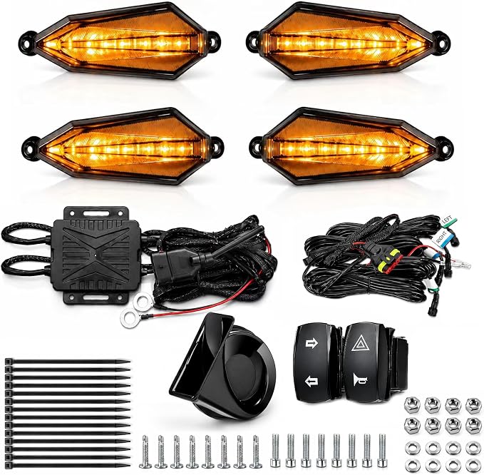 UTV Turn Signal Kit with Extra Backup Light, 110dB Horn, Pre-Wired Plug-and-Play Harness, Rocker Switch, Rhombus Universal Street Legal UTV Turn Signal Kits, Fits Polaris Can-Am CFMOTO