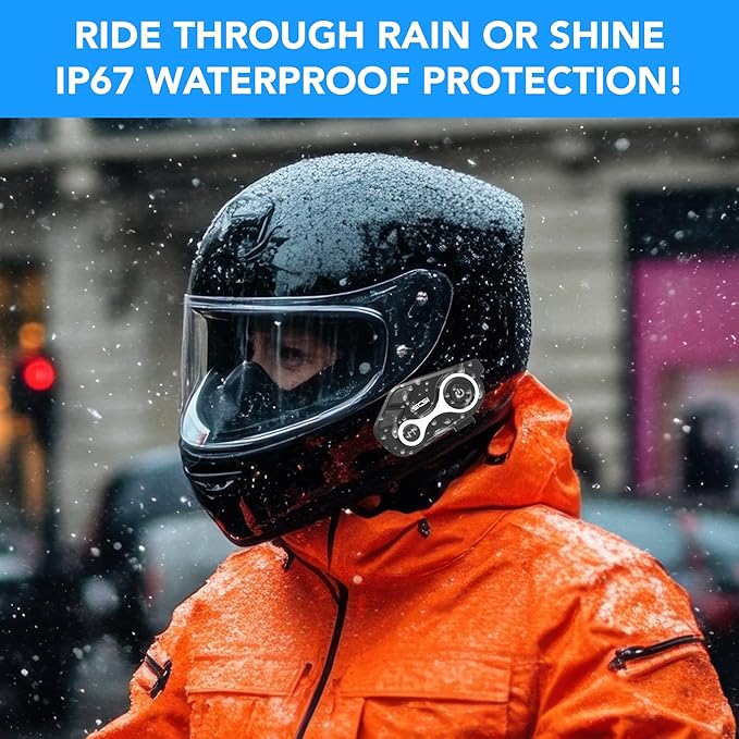Motorcycle Bluetooth Helmet Intercom Headset, 2 Riders 1000M Communication, IP67 Waterproof, Hands-Free Calling, Stereo Music, GPS Navigation, Dual Microphones, 1 Pack