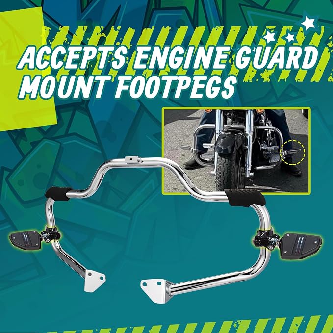 MoKitDora Dyna Engine Guard Highway Rail Mustache Crash Bar 1.25" Fat for Harley Dyna Street Bob FXDB Fat Bob FXDF Low Rider FXDL Wide Glide FXDWG FXDC 2006-2017, Chrome