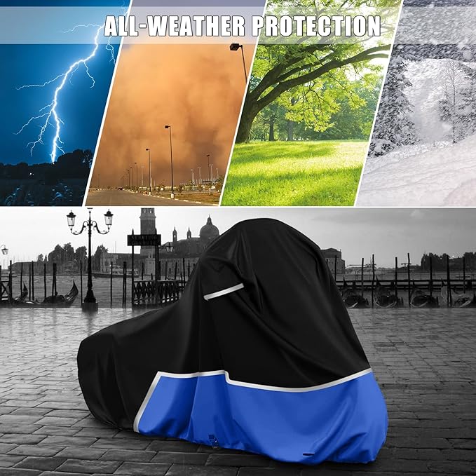 Waterproof Motorcycle Cover Compatible with Harley Davidson Electra Glide/Road King/Street Glide/CVO Road Touring Without Trunk Models, 420D Oxford Cloth Cover for Snow Rain Dust Protection
