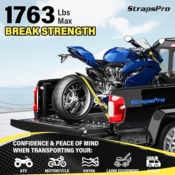 Retractable Ratchet Straps, 1763lb Break Strength Yellow Self Retracting Ratchet Straps Heavy Duty with Soft Loops, 1'' x 10FT Auto Tie Down Straps Easy Retract for Motorcycle, Truck, Cargo, 4 Pack