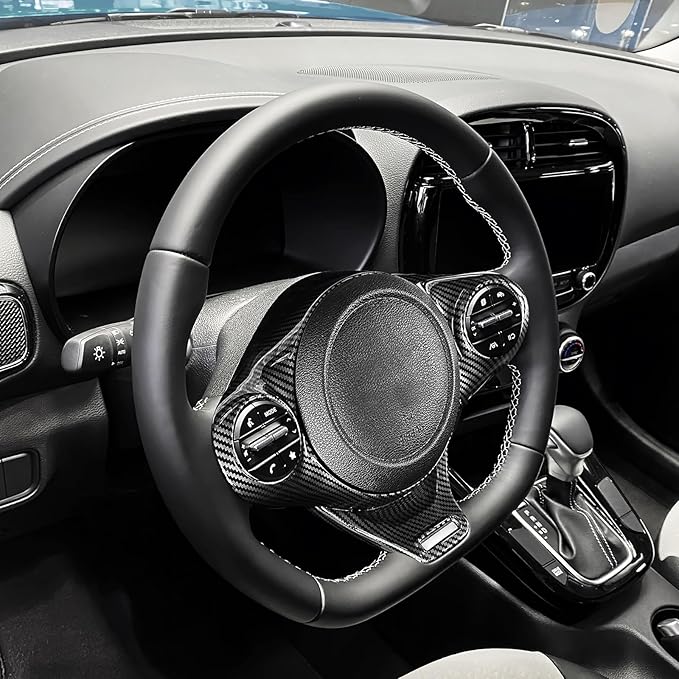ABS Car Steering Wheel Frame Cover Steering Wheel Button Panel Frame Compatible with Kia Soul GT 2020-2025 Accessories (Carbon Fiber Style)