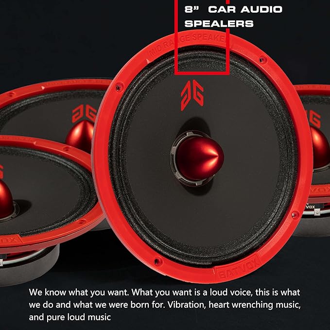 MX80E1 Loudspeaker 8 Inch Midrange 560 Watts 6 Ohms Red Bullet, Premium Quality Audio Door Speakers for Car or Truck Stereo Sound System, Red (2 Speakers)
