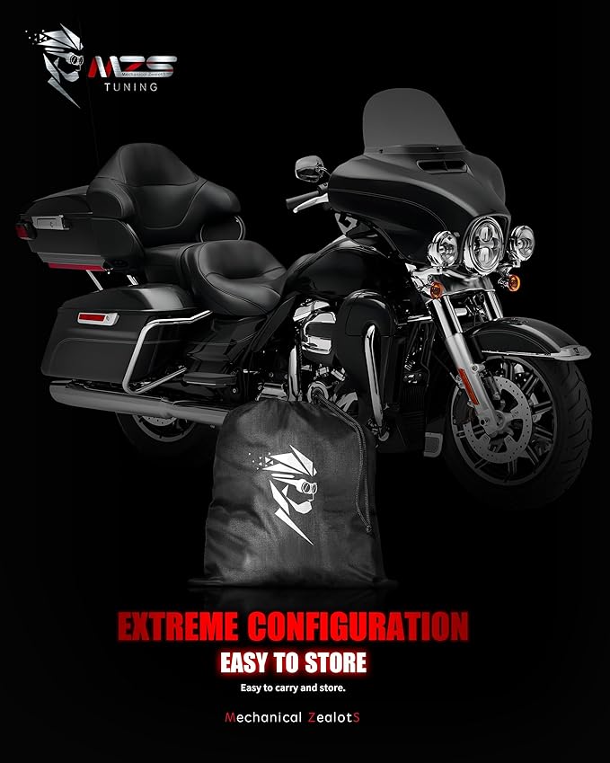 MZS Motorcycle Cover Waterproof Outdoor Storage, 420D All Season Weather Touring Protection Side & Top Box Cover fit up to 110" Compatible With Road Glide Ultra CVO Pursuit Limited Wing Voyager