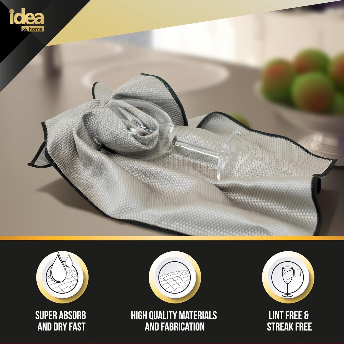 Idea Home Glass Microfiber Cleaning Cloth with Absorbent and Lint Free Material - Large Wine Glass Polishing Cloth - Glassware Cleaning Products - 16x24in Streak Free Microfiber Cloth