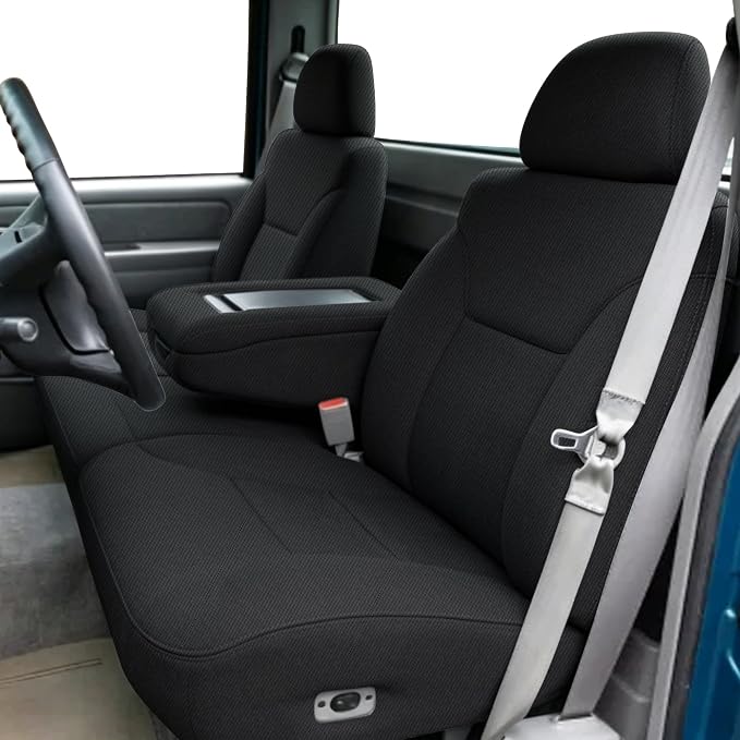 Front 60/40 Split Bench Seat Covers for Chevy Silverado Tahoe GMC Sierra 1995-2000 Front 60/40 Split Bench Seat with Opening Center Console Composite Fabric - Black