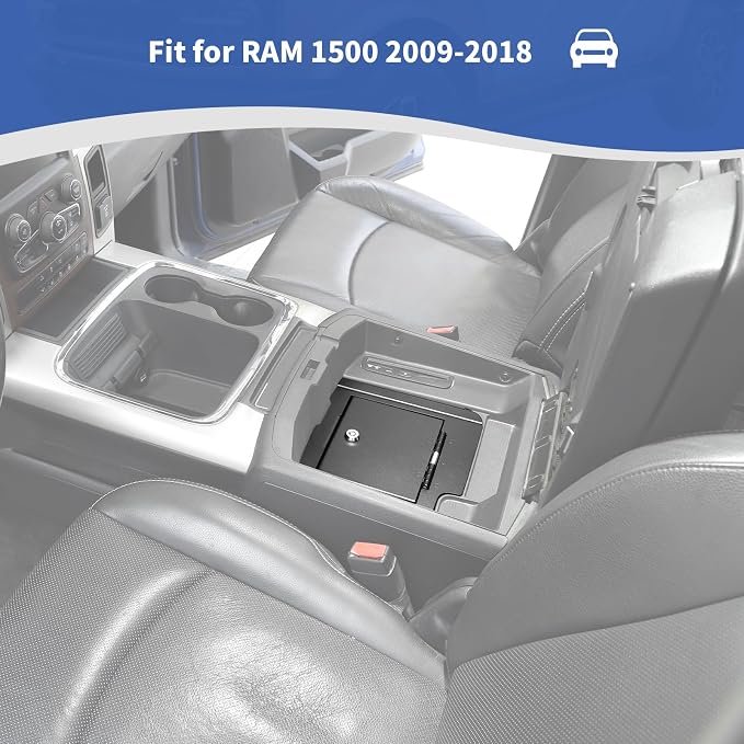 for RAM Center Console Organizer Gun Safe Box with Key Lock for RAM 1500 2009-2018 Black Storage Accessories 1pc
