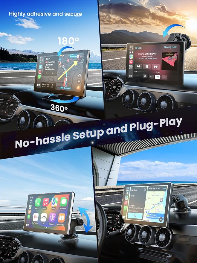 9" Wireless Apple Carplay Screen for Car, Portable Car Play Screen for Car & Android Auto, 4K Dash Cam, 1080p Backup Camera, GPS Navigation, Car Audio Receivers Mirror Link, Bluetooth, FM, Siri
