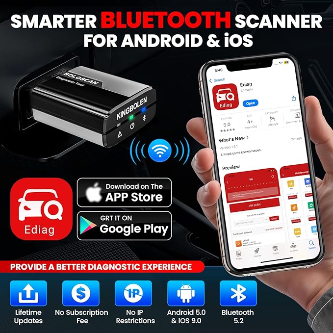KINGBOLEN Soloscan for Land Rover Jaguar OBD2 Scanner Bluetooth, All Reset Service, Bidirectional Scan Tool for iOS & Android, Full System Car Diagnostic Scanner, No Subscriptions Lifetime Update