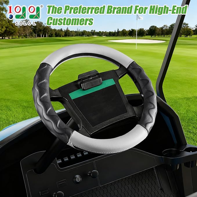 10L0L Golf Cart 14" Steering Wheel Cover for Club Car DS Precedent and Yamaha Models, Breathable Rubber Leather Materials,Good Texture Nice Look（Black+Grey）