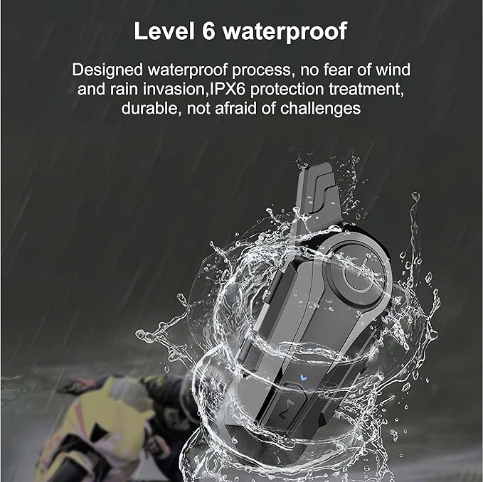 Motorcycle Helmet Intercom Headset E1 with CVC Noise Cancellation Stereo Music IPX6 Waterproof for Full Face Helmet 2 Pack