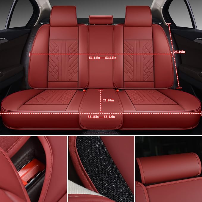 GXT Deluxe Faux Leather Full Coverage Car Seat Cover Anti-Slip Universal Fits for Sedans SUV Pick-up Truck with Headrests,Interior Accessories(Red)
