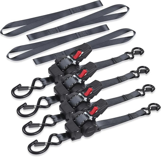 Ayaport Retractable Ratchet Straps 1in X 12ft(4PK)-1500lb Break Strength, Heavy Duty Ratchet Straps Self Retractable Tie Downs with Soft Loops for Motorcycle, Dirt Bike, Cargo, Truck Accessories
