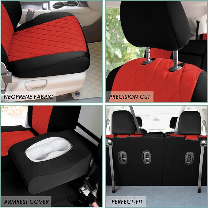 FH Group Custom Fit Car Seat Covers Specifically Made for 2016–2022 Honda Pilot, 3 Row Full Set Red Ultraflex Neoprene, Waterproof Car Seat Cover, Honda Accessories
