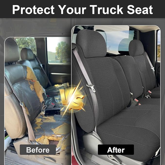 SAPUBK Front Seat Covers Replace for 1999-2006 Chevy Silverado 1500 and GMC Sierra 1500, Knitted Fabric Composite Soft Foam Lining Airmesh Breathable Seat Cover
