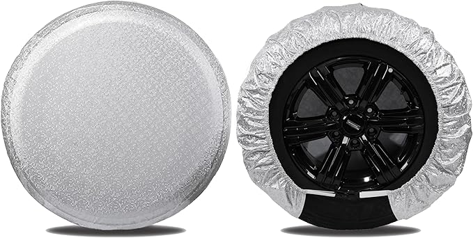 MOONET Tire Covers for RV Wheel (2 Pack Silver), Oxford Waterproof UV Sun Protectors for Motorhome Boat Trailer Camper Van SUV, D74cm x H28cm for Diameter 27"-29"