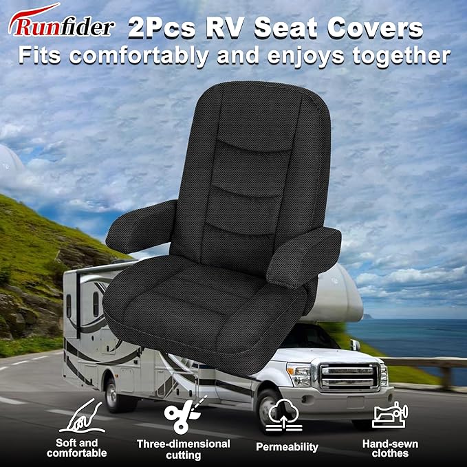 RV Seat Covers for Captains Chairs 2 Pack Class A Motorhome Seat with Arm Rest Covers Universal Fit Non-Slip Breathable Mesh Knit Black