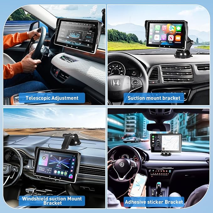 Apple Carplay Screen for Car, 7" Wireless Carplay & Android Auto Car Stereo, Portable Touchscreen with Mirror Link/GPS Navigation/AUX/Voice Control/Bluetooth for All Vehicles