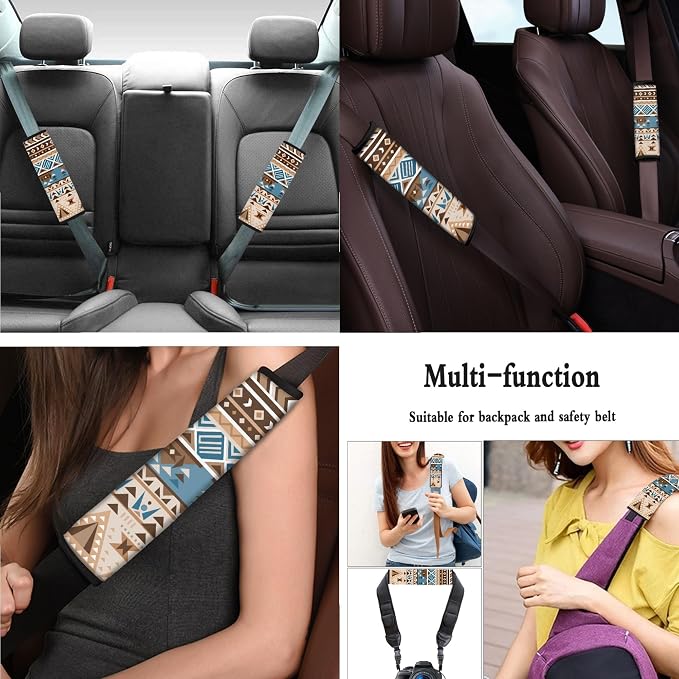 Aztec Seat Covers Full Set with Western Steering Wheel Cover, Shoulder Pads, Seat Covers Car Accessories Universal Fit for Most Cars, Blue and Brown