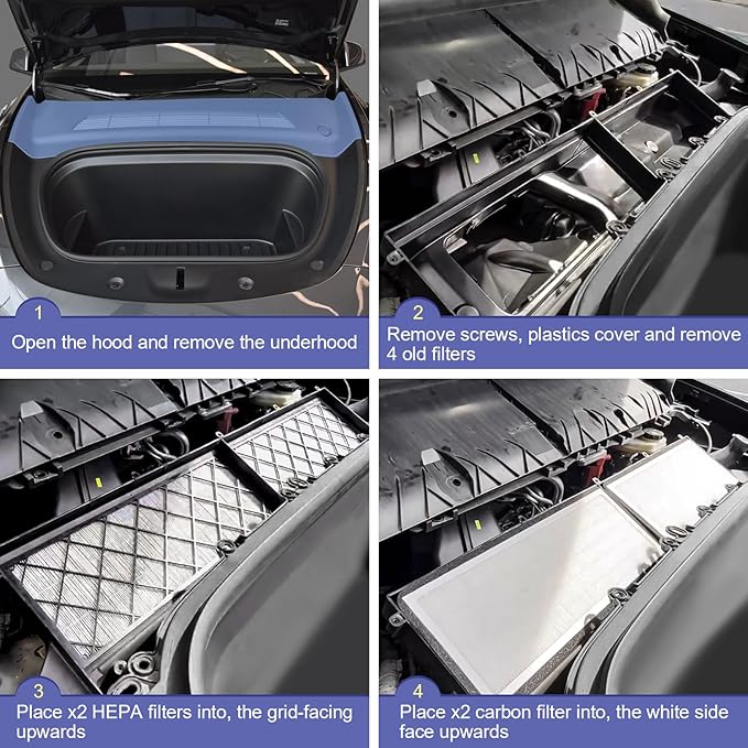 4PCS HEPA Cabin Air Filter for Tesla Model Y 2022-2026, Air Intake Filter with Activated Carbon, Replacement Filters for Model Y High Efficiency Filter Kits
