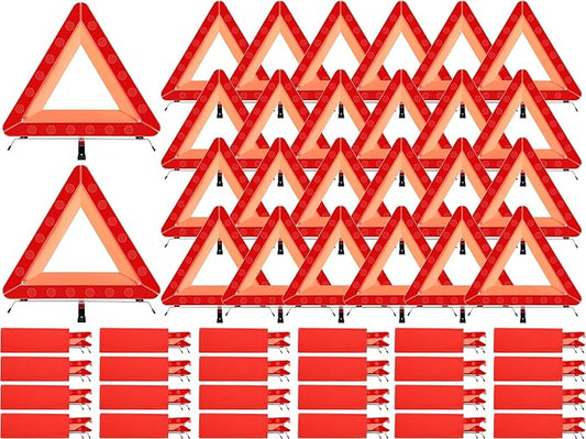 Kanayu Warning Safety Triangles for Vehicles Foldable Roadside Emergency Kit Emergency Reflective Triangles with Base and Carrying Case for Cars Trucks Breakdown(24 Pack)