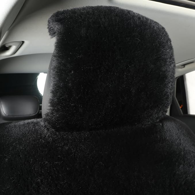 Natural Fur Sheepskin Universal car seat Covers for seat Cushion Auto Accessories (Inky Black, Universal Fit Pack of 2)