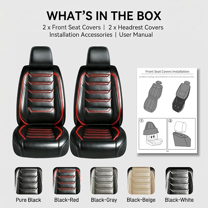 Fit STS Car Seat Covers (Front Pair) for Select Cadillac STS 2005-2011 - Premium Full Coverage Leather, Airbag Compatible & Scratch-Resistant, Waterproof & All Weather Seat Protector, Red Trim