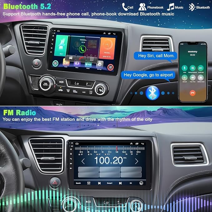 4G+64G Car Radio for Honda Civic 2013-2017(Only US Version) with Wireless Carpaly & Android Auto,9 Inch IPS Touch Screen Car Stereo with GPS Navigation/Bluetooth 5.2/FM/Backup Camera/WiFi/SWC/HiFi