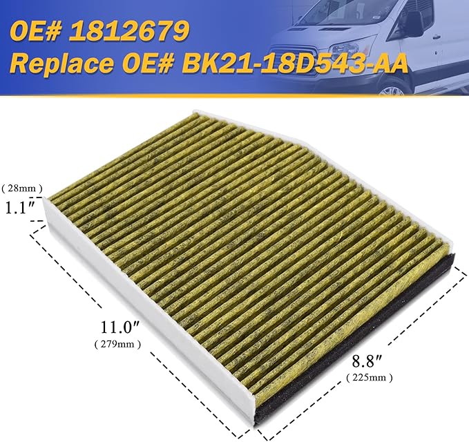Premium Cabin Air Filter with Activated Carbon for 2015-2019 Ford Transit 150/250/350 Transit 350 HD Transit 250 Diesel/350 Diesel/350 HD Diesel BK21-18D543-AA