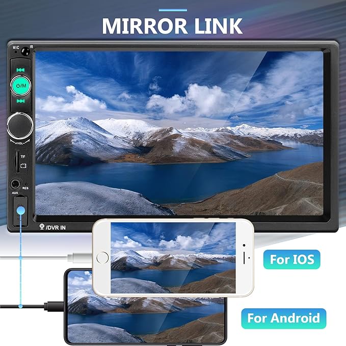 Podofo Car Stereo Double Din Car Radio 7 Inch MP5 Player with HD Touch Screen Digital Display Bluetooth Multimedia Support PhoneLink USB SD Aux-in 2 Din Autoradio with Backup Camera