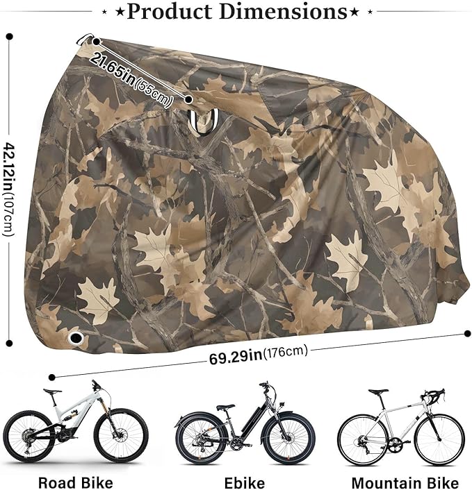 ALAZA Brown Forest Camo Camouflage Bike Cover Waterproof Outdoor Ebike Bicycle Covers Tarp Protection for 1/2 Bikes, Sun UV Dust Wind Proof