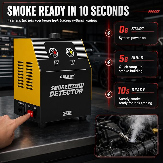 Solary Smoke Machine Leak Detector - 12V DC EVAP Vacuum Leak Tester with Built-in Air Pump 0.1mm Detection 10s Fast Response Visible Smoke Generator for DIYers SUV Garage