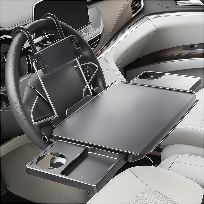 Paffenery Large Car Steering Wheel Tray Back Seat Headrest Tray with Phone Holder, Steering Wheel Desk Food Table for Car Laptop Mount Steering Wheel for Large SUVs, Trucks & Vans,18"
