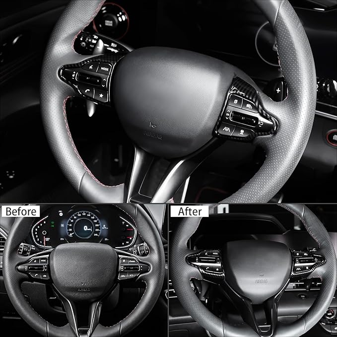 Carbon Fiber Style Steering Wheel Trim Control Button Cover Compatible with Hyundai Veloster JS N line 2019-2022 Hyundai Kona N hyundai i30 2017-2022 Automotive Accessories