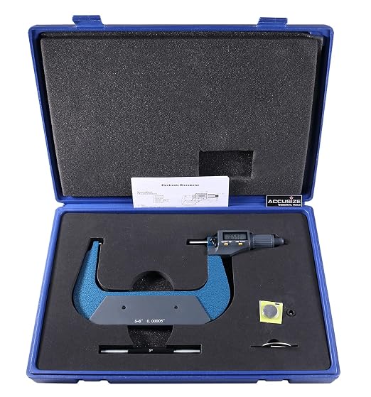 Accusize Industrial Tools Outside Micrometer, 5-6 in/125-150 mm, MD71-0006 | 2-Key Electronic Digital, Carbide-Tipped, Data Output, 0.00005 in Resolution