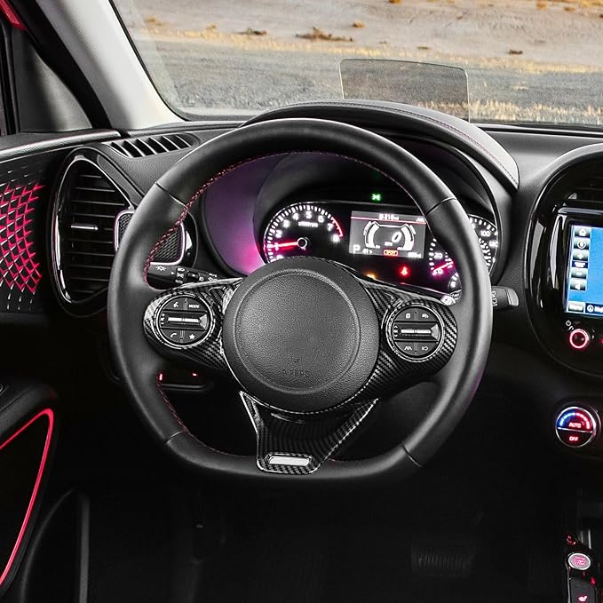 Steering Wheel Trim Cover Compatible with Kia Soul GT 2020-2026 Accessories (Carbon Fiber Pattern)