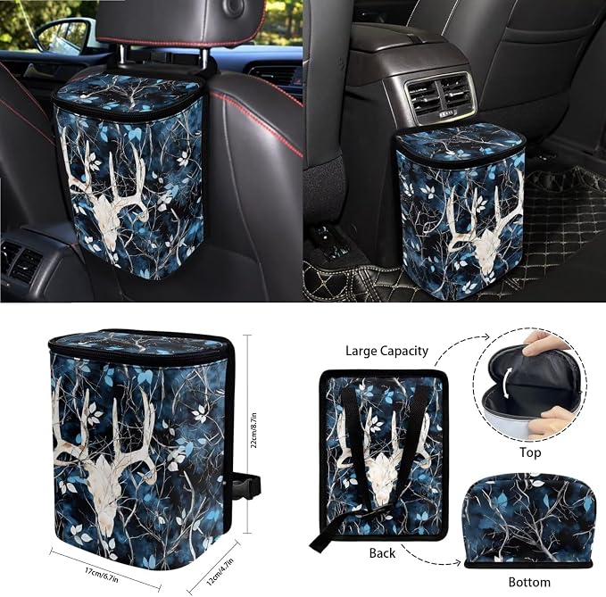 Deer Leaf Tie Dye Print 15PCS Car Accessories, Universal Car Seat Covers Steering Wheel Cushion Seat Belt Pad Coasters Trash Can Keychain Air Vent Storage Bag Universal Fit Most Cars