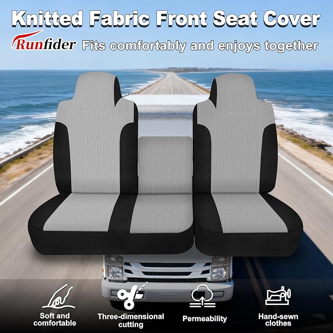 Seat Covers for Isuzu NPR 40/60 Split Bench Custom 2006 2007 2008 2009 2010-2025 Knitted Fabric with Soft Foam Padding Breathable Gray
