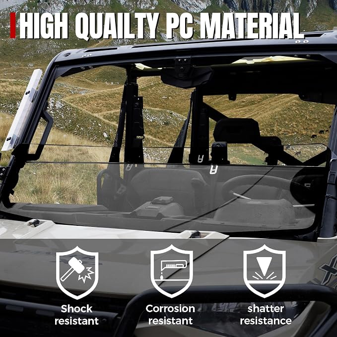 A & UTV PRO Front Half Windshield for 2017-2024 Polaris Ranger XP 1000 / Crew / Diesel / XP 900 Accessories Hard Coat PC Front Window Replace #2883301