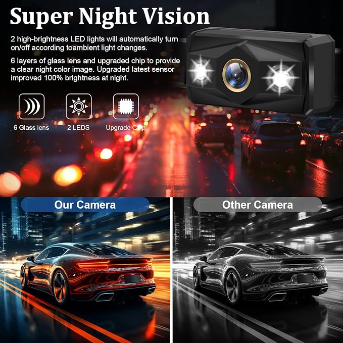 Wired Backup Camera for Truck 7 Inch Monitor Kit Easy to Install in 15 Minutes Starlight Night Vision for Backing Up, HD 2K Rear View Camera with Monitor for Cars Trucks SUVs